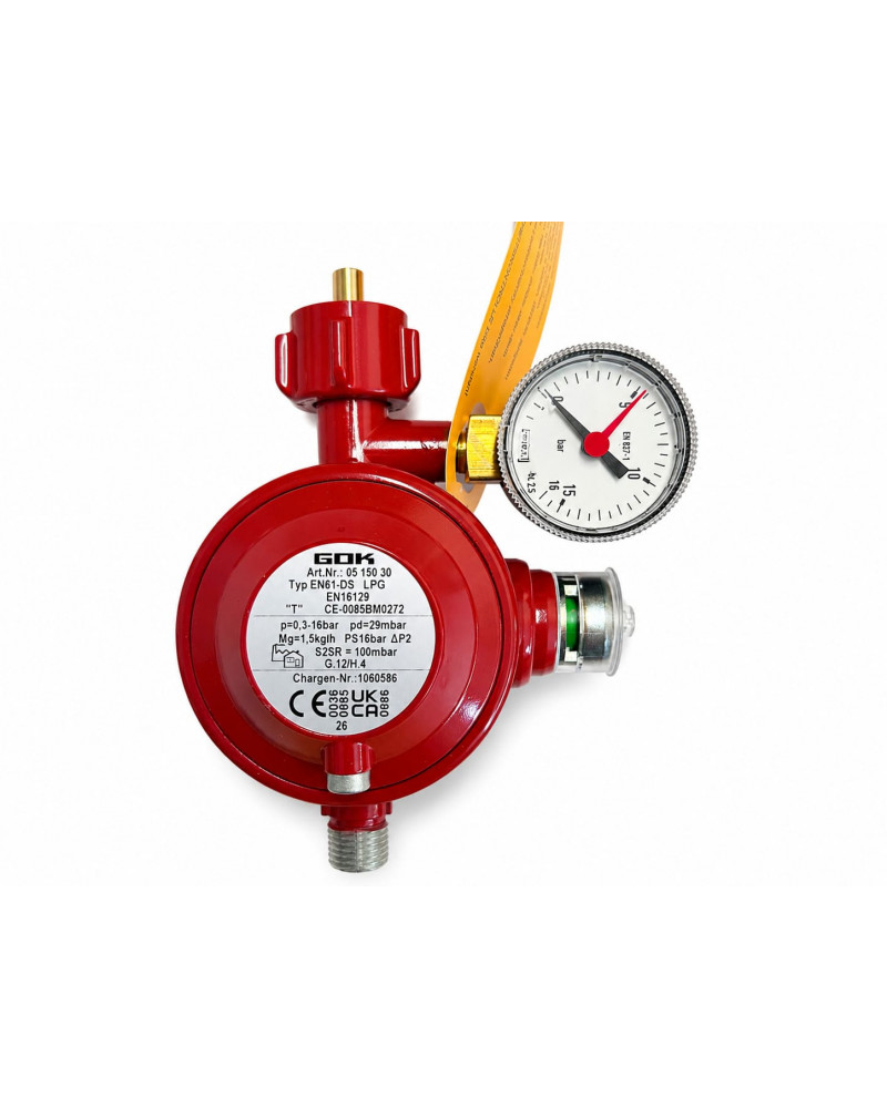 GOK Gasdruckregler mit Manometer für LPG / Propangas – 29 mbar